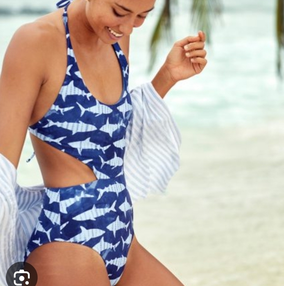 Aerie Blue Shark Print One Piece Swimsuit